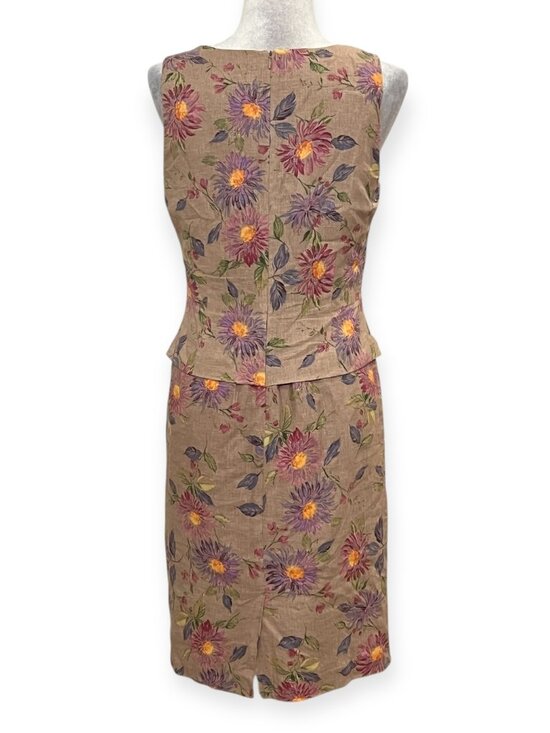 Positive Attitude Linen Floral Beaded Dress Women’s Size 8 Sleeveles Tan Floral - Picture 2 of 11